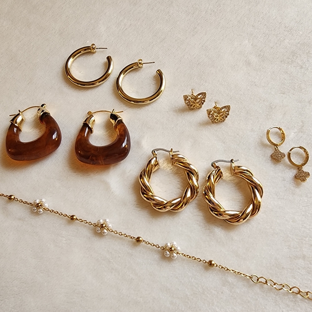 Earrings Lot Gold tone minimal style